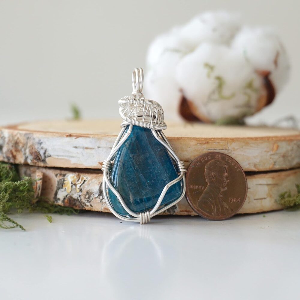 Designs by Nature Gems Handmade Women’s Apatite Necklace 24 Inch Chain Silver Plated, March Birthstone, Wire Wrapping Jewelry, Wire Wrapped Pendant, Comes with a Gift Box - Image 6