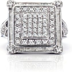 NATALIA DRAKE 1 Cttw Diamond Ring for Women in Rhodium Plated 925 Sterling Silver Color Square Statement Jewelry