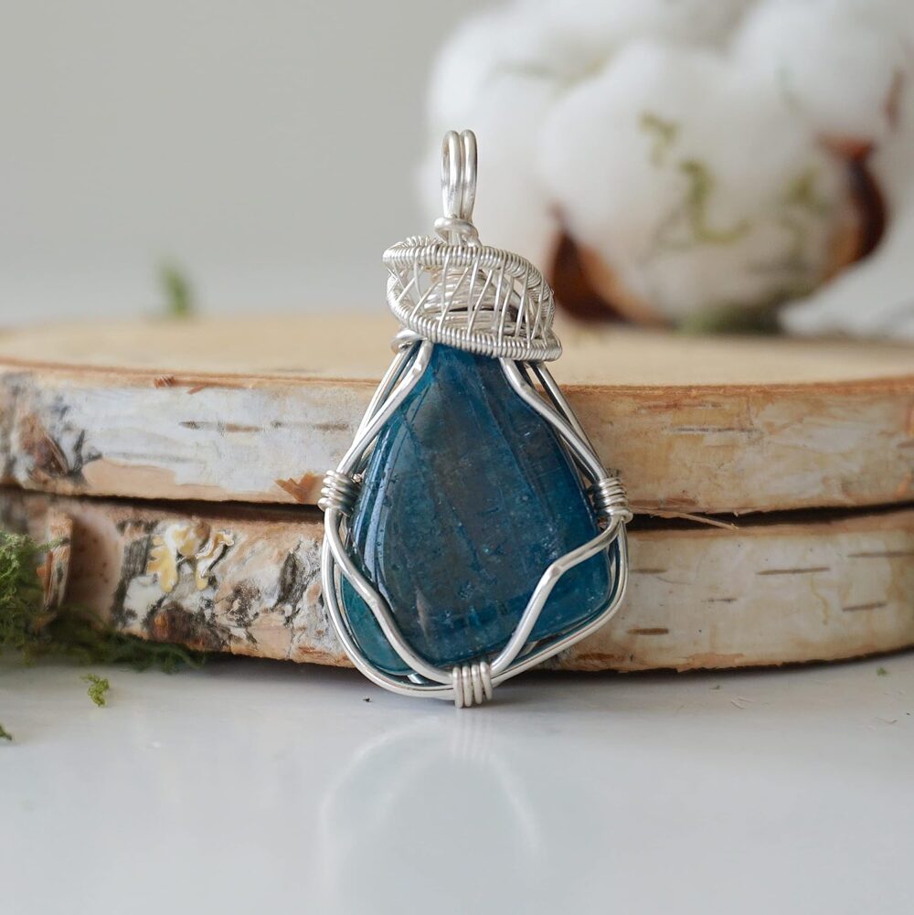 Designs by Nature Gems Handmade Women’s Apatite Necklace 24 Inch Chain Silver Plated, March Birthstone, Wire Wrapping Jewelry, Wire Wrapped Pendant, Comes with a Gift Box - Image 2