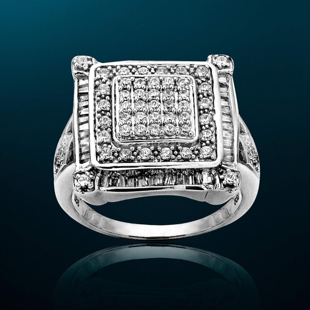 NATALIA DRAKE 1 Cttw Diamond Ring for Women in Rhodium Plated 925 Sterling Silver Color Square Statement Jewelry - Image 6