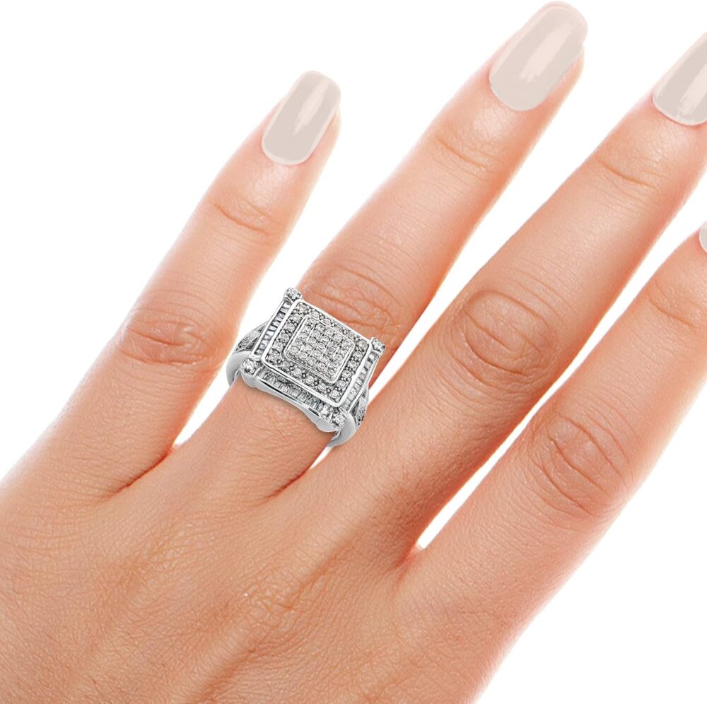 NATALIA DRAKE 1 Cttw Diamond Ring for Women in Rhodium Plated 925 Sterling Silver Color Square Statement Jewelry - Image 2