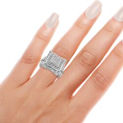 NATALIA DRAKE 1 Cttw Diamond Ring for Women in Rhodium Plated 925 Sterling Silver Color Square Statement Jewelry - Image 2