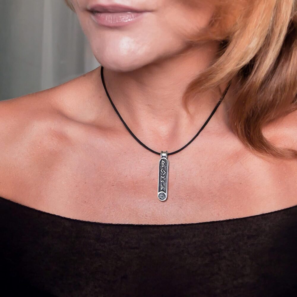 Viking Rune Formula Pendant Necklace for Men Women - 925 Sterling Silver - Norse Nordic Celtic Jewelry - Mens Womens Runic Protection Amulet - Matching Necklaces for Couples - Handmade (Female) - Image 4