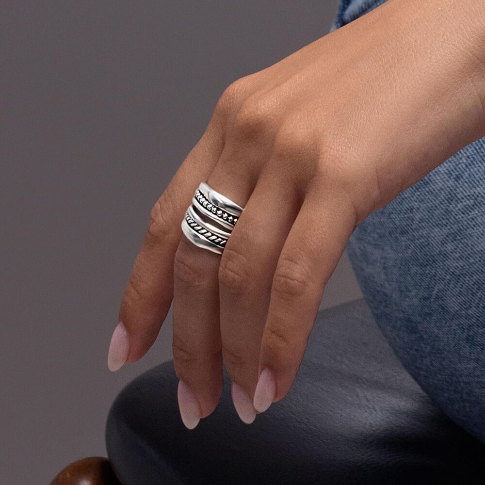 925 Sterling Silver Statement Ring Multi Rope And Strand Wrap Floral Leaves Vintage Antique Casual Look Hypoallergenic Nickel and Lead-free Artisan Handcrafted Designer collection, Made In Israel 0 - Image 2