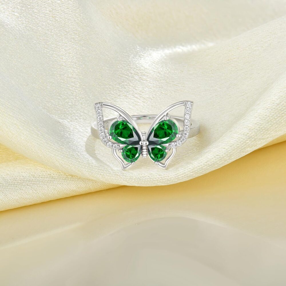 YL Butterfly Rings 925 Sterling Silver Simple Ring Birthstone Statement Rings for Women - Image 6