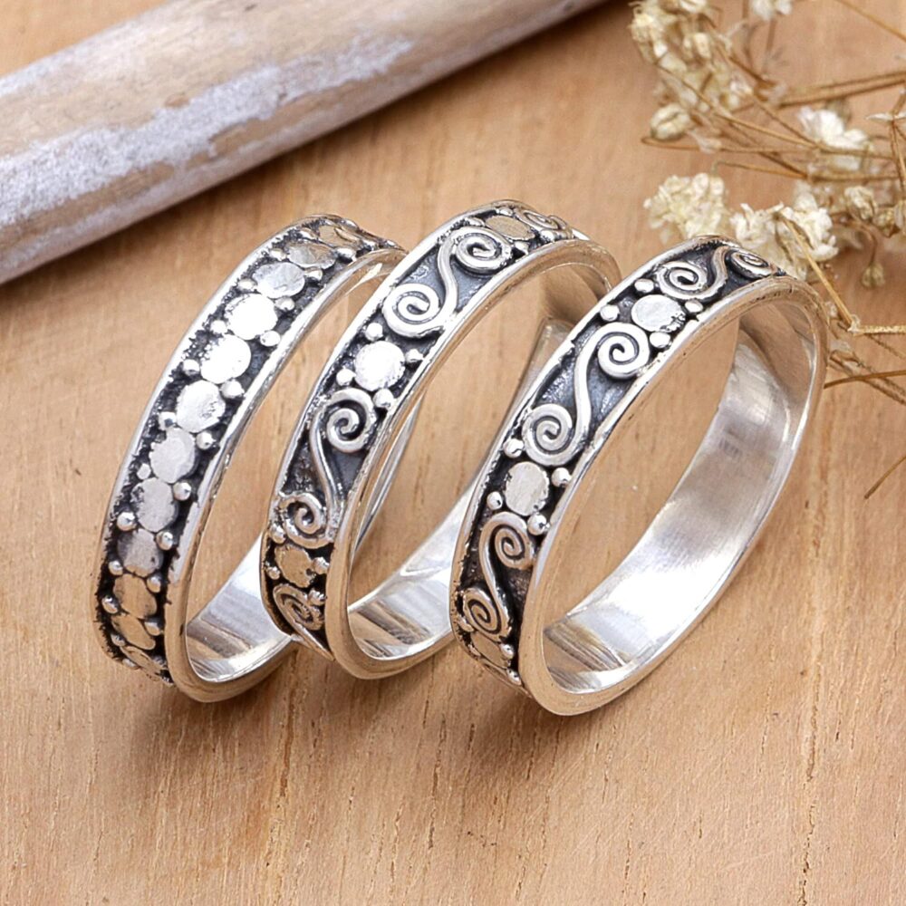 NOVICA Artisan Handmade .925 Sterling Silver Stacking Rings Band Indonesia Bohemian 'Together'(Set of 3) - Image 2