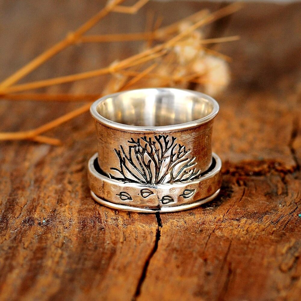 Boho-Magic 925 Sterling Silver Spinner Ring for Women Fidget Anxiety Relief Ring Band Tree of Life - Image 4