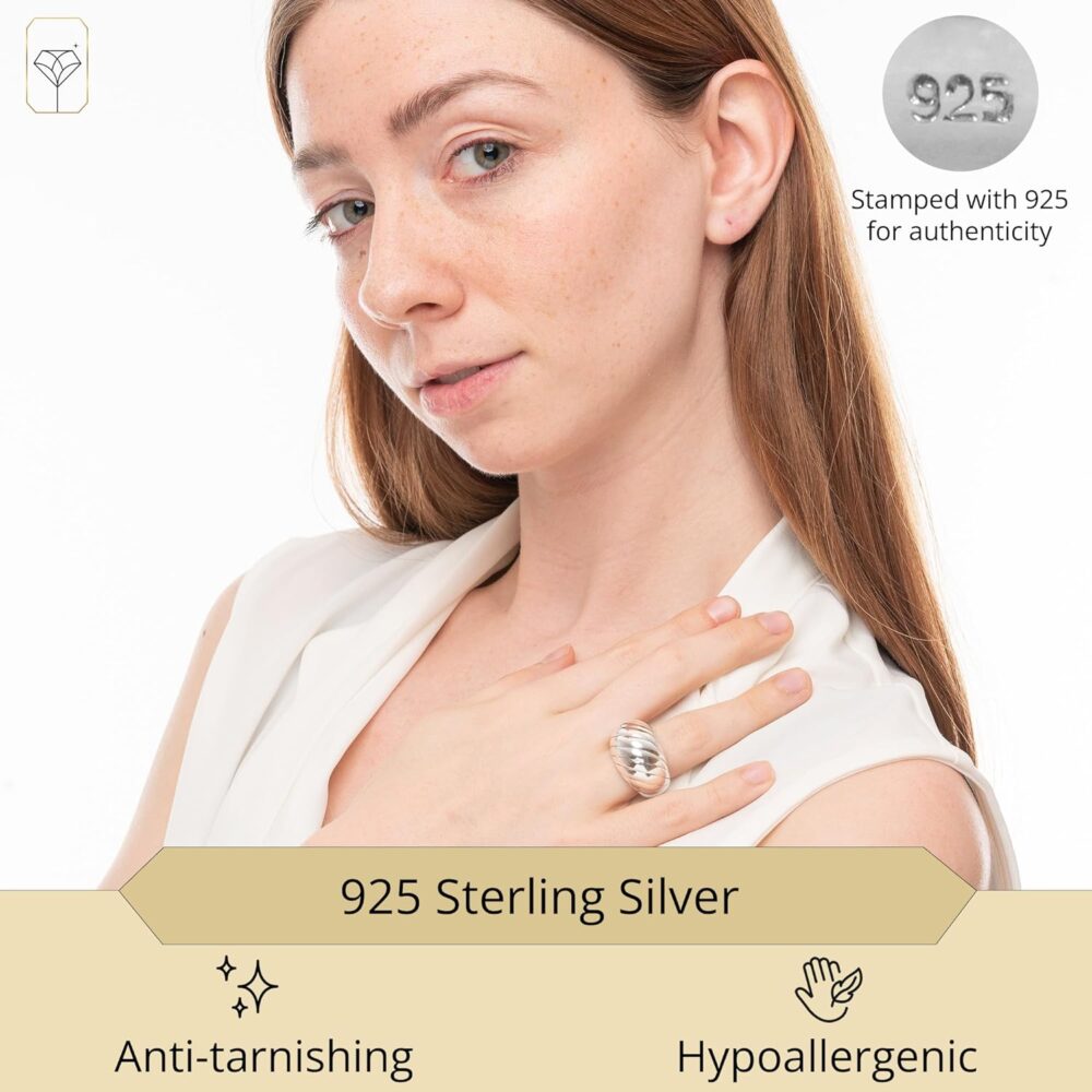 MAX + STONE Boho Sterling Silver Large Cocktail Ring for Women | Chunky & Hypoallergenic 925 Sterling Silver Rings in Various Styles | Sizes 6-8 - Image 2