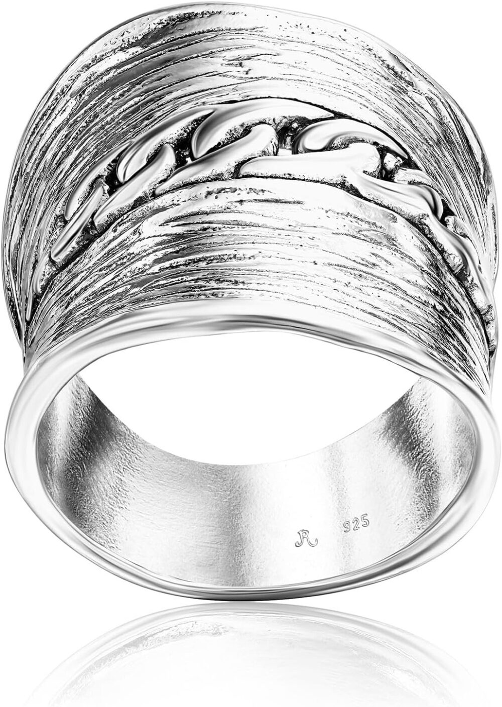 925 Sterling Silver Statement Shield Ring Curb Chain Wrap Floral Leaves Vintage Antique Casual Look Hypoallergenic Nickel and Lead-free Artisan Handcrafted Designer collection, Made In Israel 0 - Image 6