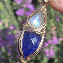 Lapis Lazuli and Moonstone Necklace Pendant | Blue Crystal Necklace | Rainbow Moonstone Jewelry | Charged Moonstone Crystal Necklace for Women | Gift For Her Lapis Egyptian Jewelry LMG2 - Image 4