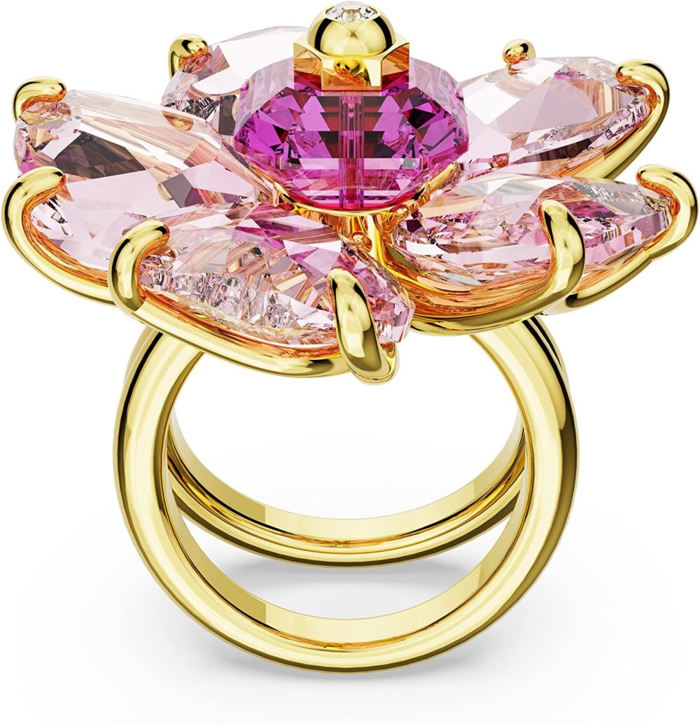 SWAROVSKI Florere Cocktail Ring, Flower Motif with Pink Crystals on a Gold-Tone Finished Double Band - Image 4