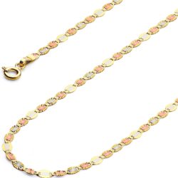 The World Jewelry Center 14k Real Tri Color Gold Solid 3mm Flat Star Diamond Cut Chain Necklace with Spring Ring Clasp - Image 2