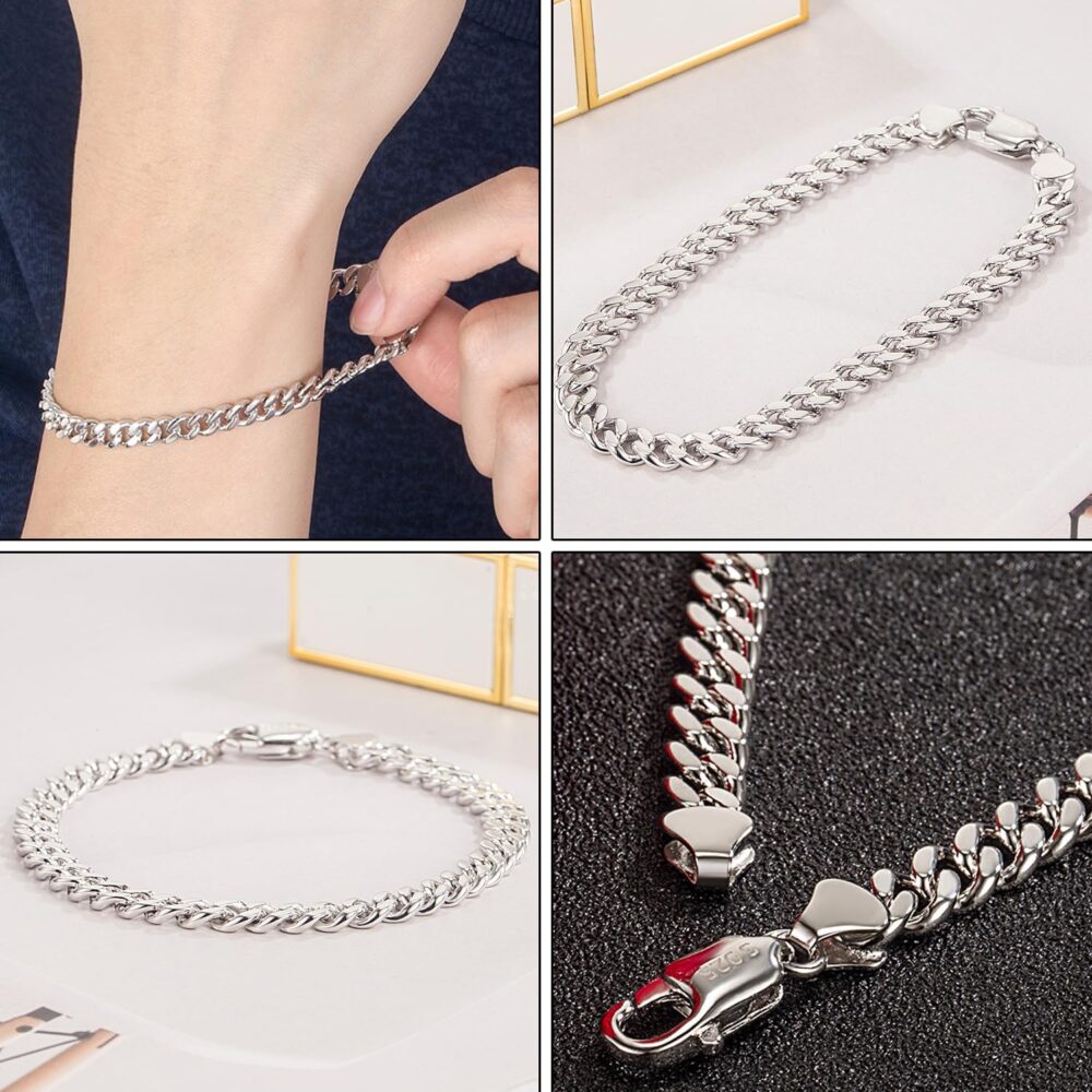 Italian Sterling Silver Cuban Link Chain Bracelet Men 3MM 4MM 5MM 6.3 "6.7" 7 "7.5" 8 "8.5" 9 "Solid 925 Silver Bangle For Woman Teen Boy Cuff Jewelry Gift - Image 4