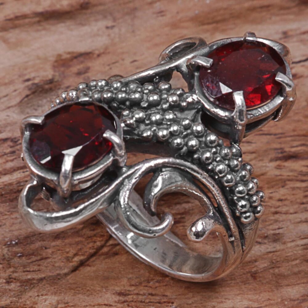 NOVICA Artisan Handmade Garnet Cocktail Ring from Indonesia .925 Sterling Silver Red Multi Stone Aurora Birthstone 'Magical Union in Red' - Image 5