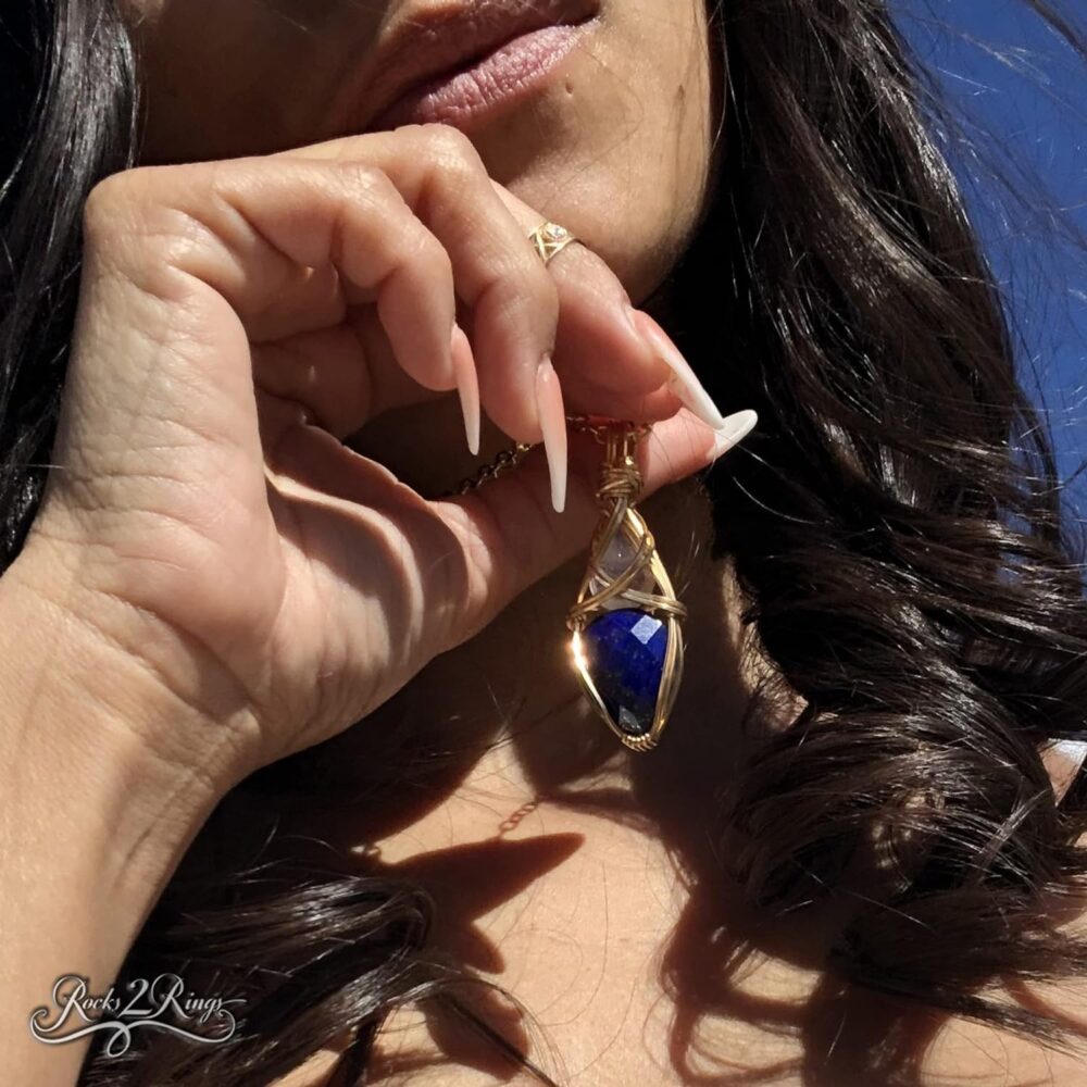 Lapis Lazuli and Moonstone Necklace Pendant | Blue Crystal Necklace | Rainbow Moonstone Jewelry | Charged Moonstone Crystal Necklace for Women | Gift For Her Lapis Egyptian Jewelry LMG2 - Image 2