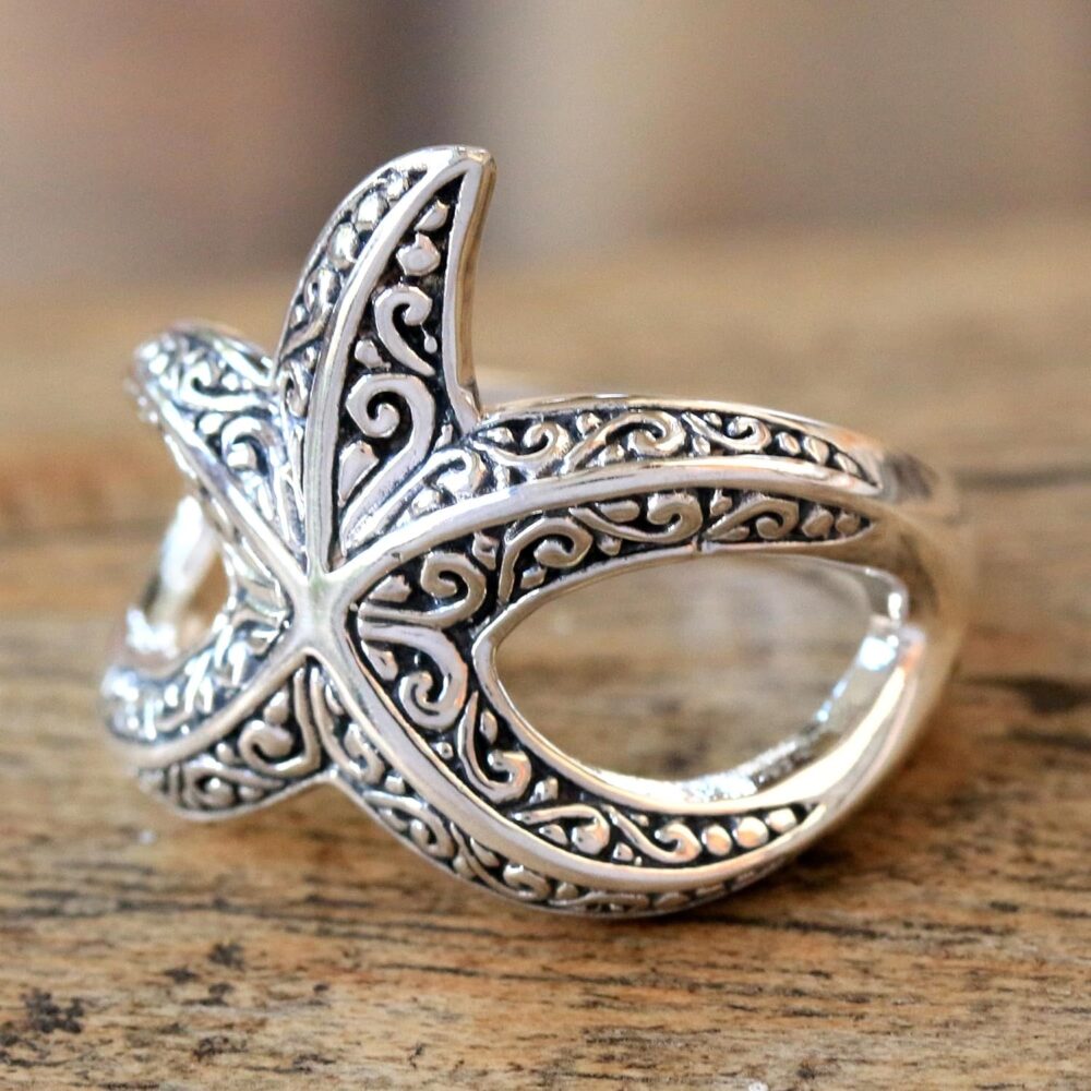 NOVICA Artisan Handmade .925 Sterling Silver Cocktail Ring Starfish from Bali Indonesia Animal Themed Sea Lifestarfish 'Bali Starfish' - Image 4