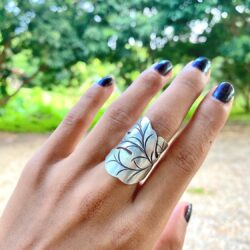 Sterling Silver Handmade Large Nature Boho Leaf Statement Wide Ring Adjustable Wrap to Sizes 6 to 11 also as Thumb Ring - Image 3