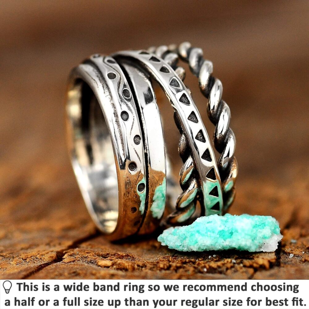 Sterling Silver Ring for Women Statement Wide Band Boho Engraved - Image 3