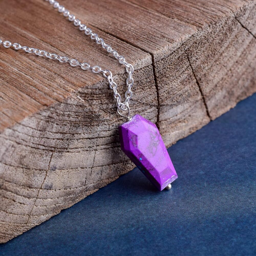 Designer Purple Turquoise Coffin Earring, Artisan Pendant Necklace, Handmade Jewelry, Dainty Jewelry, Wire Wrap, Handmade, Gift Her - Image 4