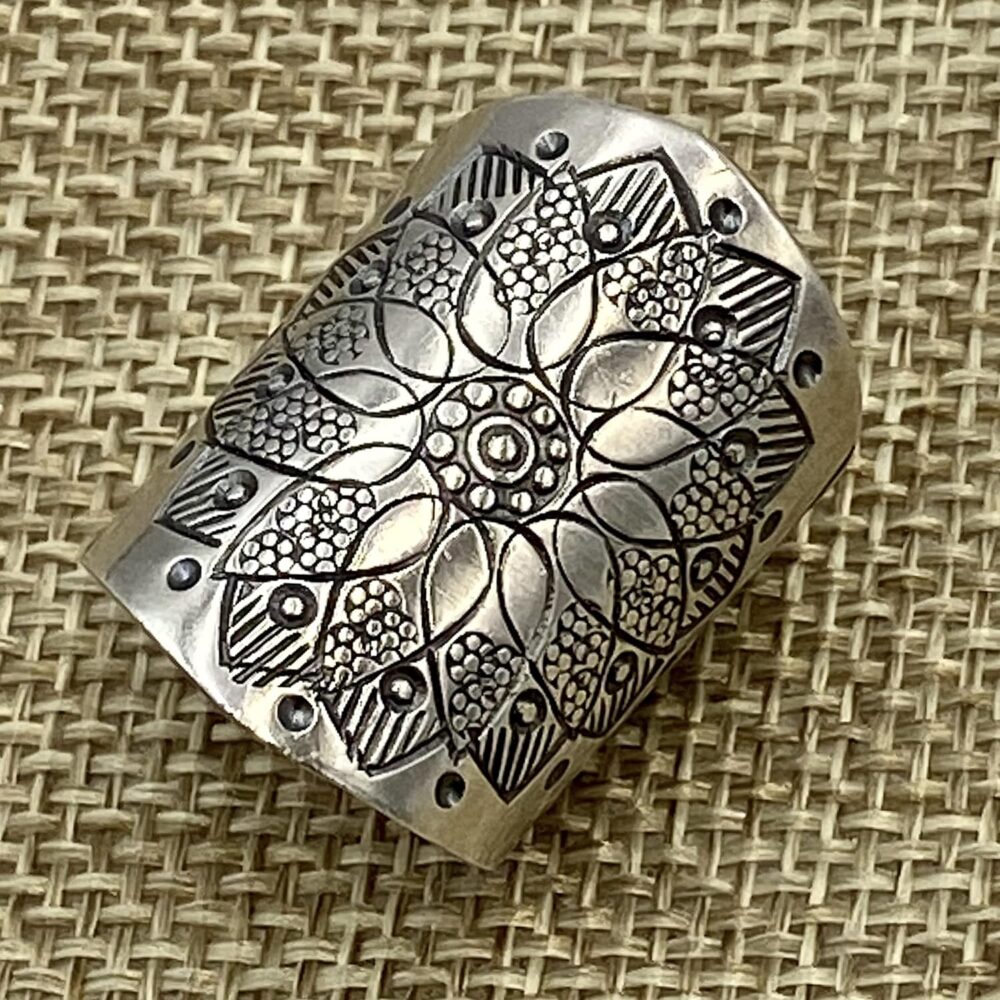 Sterling Silver Mandala Flower Boho Statement Ring, Ethnic Hippie Gypsy Wide Band Adjustable Solar Ring, Also as Thumb ring, Gift for Her - Image 3