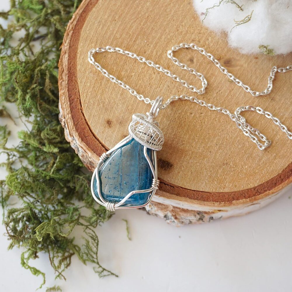 Designs by Nature Gems Handmade Women’s Apatite Necklace 24 Inch Chain Silver Plated, March Birthstone, Wire Wrapping Jewelry, Wire Wrapped Pendant, Comes with a Gift Box - Image 4