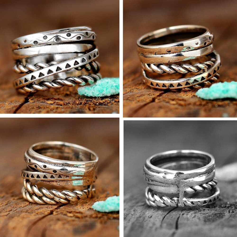 Sterling Silver Ring for Women Statement Wide Band Boho Engraved - Image 5