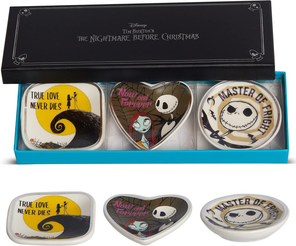 Disney Tim Burton's Nightmare Before Christmas Mini Trinket Tray Gift Set, 3 Piece Jewelry Dish Ring Holder