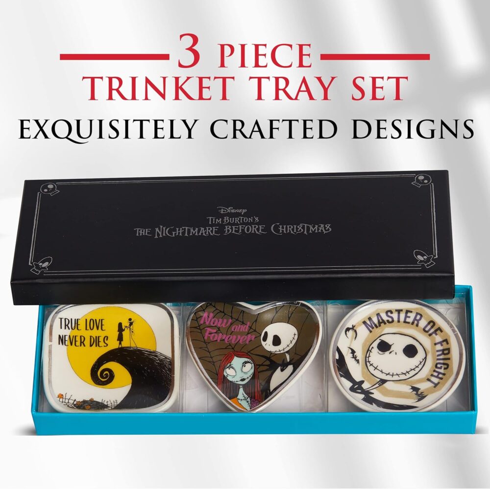 Disney Tim Burton's Nightmare Before Christmas Mini Trinket Tray Gift Set, 3 Piece Jewelry Dish Ring Holder - Image 4