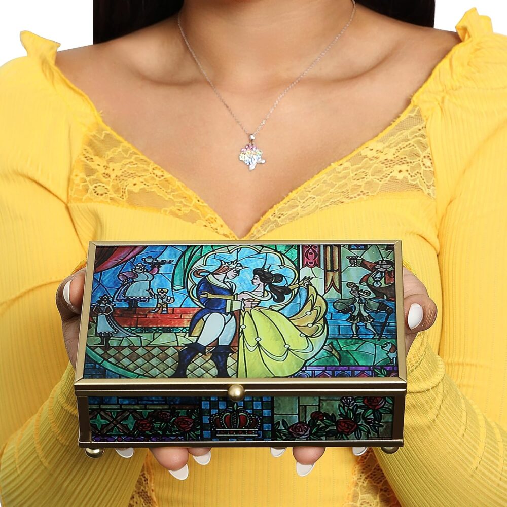 Disney Princess Beauty and the Beast Jewelry Box - Glass Jewelry Case with Stained Glass Belle and the Prince - Image 2