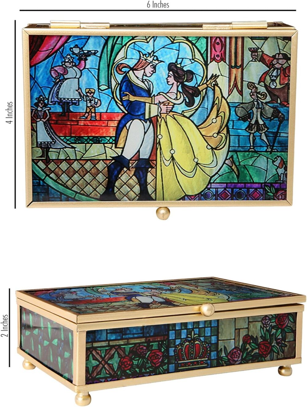 Disney Princess Beauty and the Beast Jewelry Box - Glass Jewelry Case with Stained Glass Belle and the Prince - Image 5