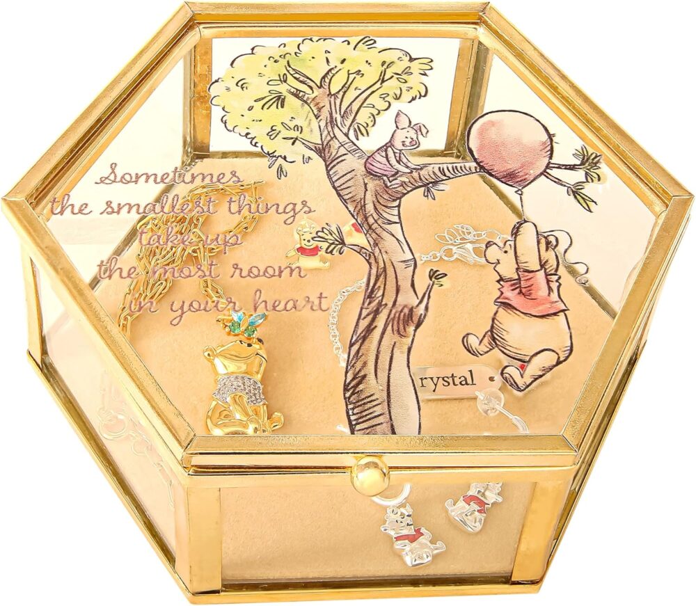 Disney Winnie the Pooh Jewelry Box - Glass Jewelry Case with Pooh and Piglet Design Jewelry Box, Officially Licensed