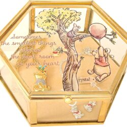 Disney Winnie the Pooh Jewelry Box - Glass Jewelry Case with Pooh and Piglet Design Jewelry Box, Officially Licensed