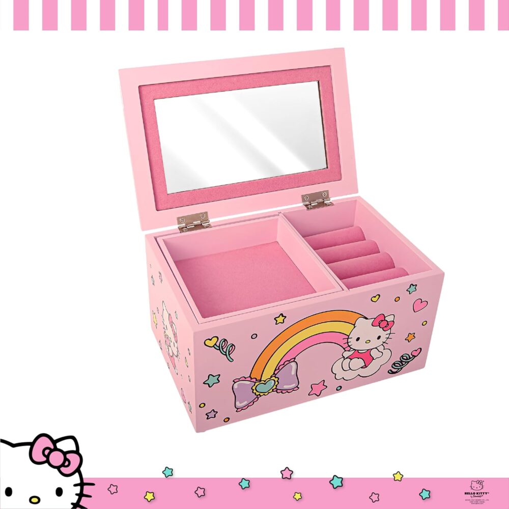 Hello Kitty Jewelry Box with Tray and Storage Official License, Pink Jewelry Box, Wood Jewelry Organizer, Sanrio Gifts (Pink) - Image 3