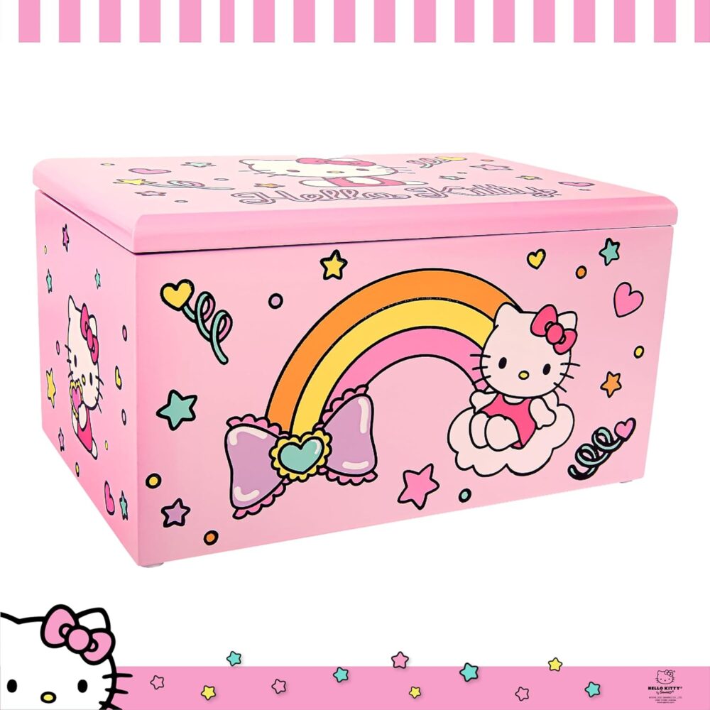 Hello Kitty Jewelry Box with Tray and Storage Official License, Pink Jewelry Box, Wood Jewelry Organizer, Sanrio Gifts (Pink) - Image 4