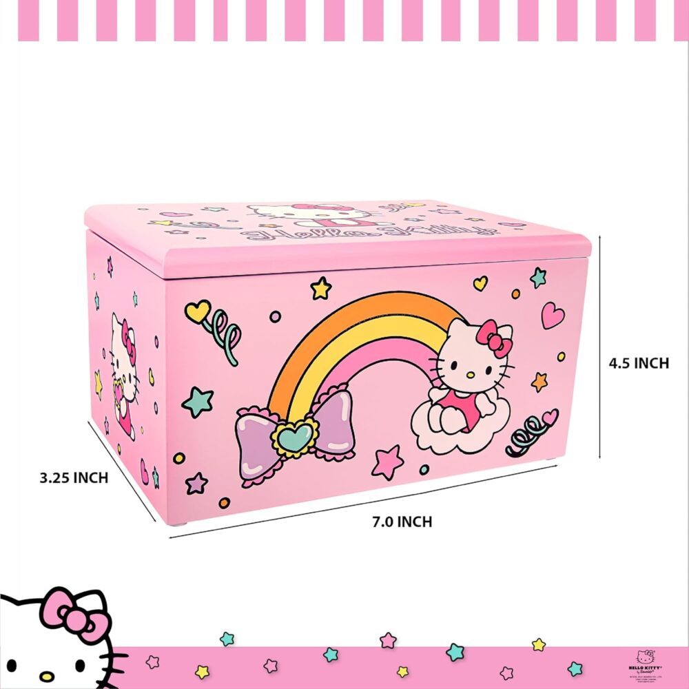 Hello Kitty Jewelry Box with Tray and Storage Official License, Pink Jewelry Box, Wood Jewelry Organizer, Sanrio Gifts (Pink) - Image 5