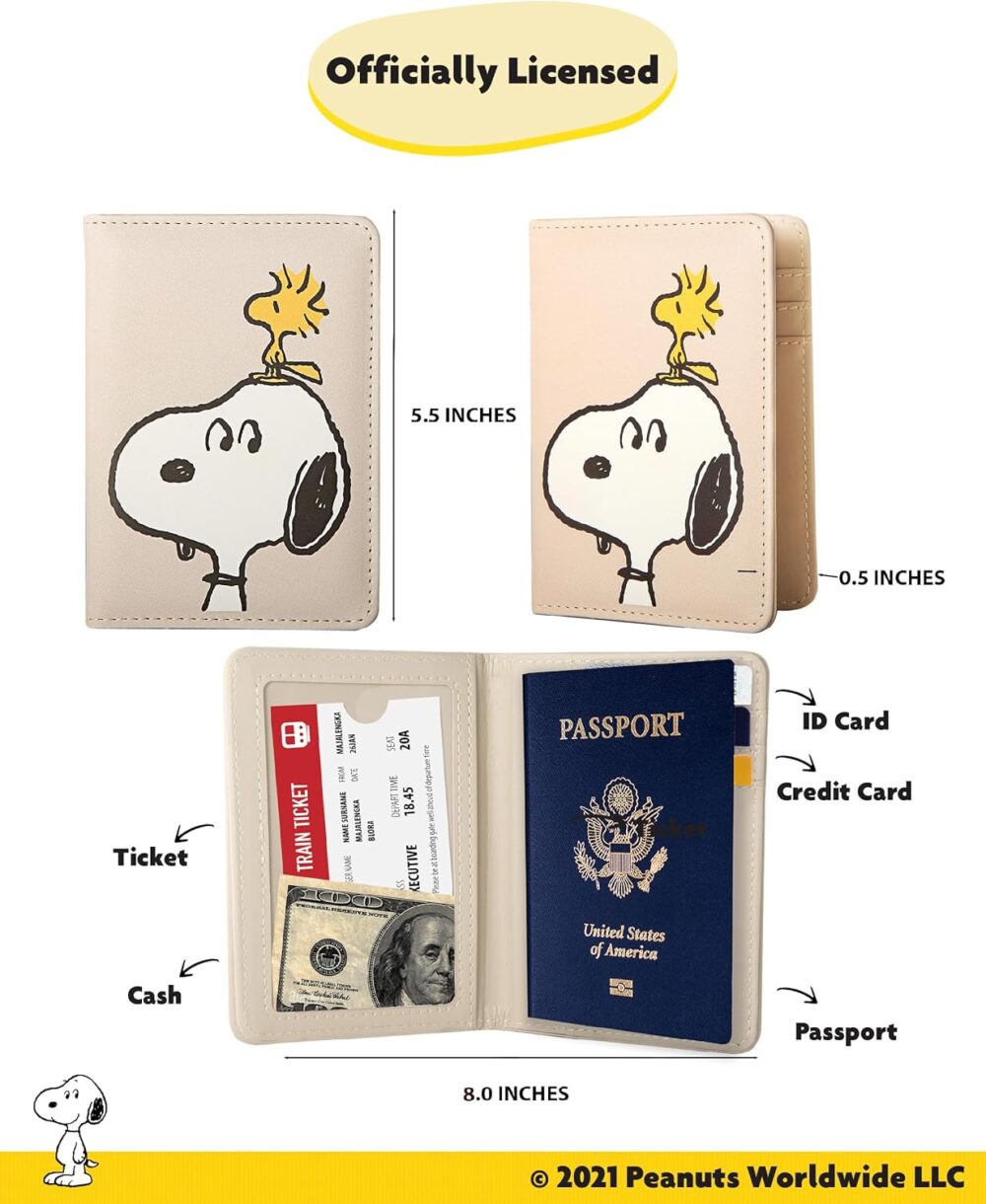 Peanuts Snoopy Passport Cover Official License, Snoopy and Woodstock Passport Holder for Travel, Snoopy Gifts - Image 4