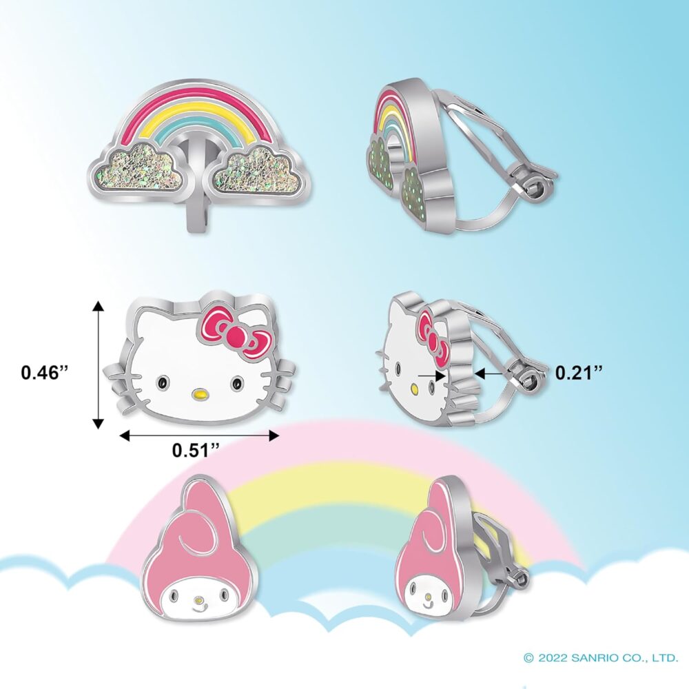 Sanrio Hello Kitty and Friends Earring Collection – 3-Piece Stud and Clip-On Sets, Silver Plated with Enamel, Officially Licensed - Image 3