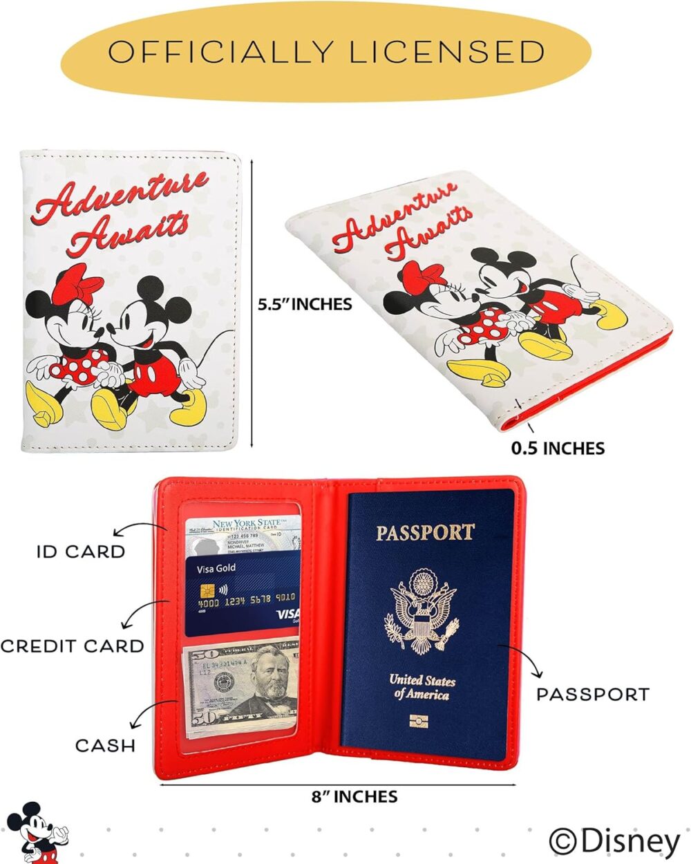 Disney Mickey & Minnie Mouse Passport Holder - Officially Licensed Passport Holder for Women - Travel Essentials for Women - Image 6