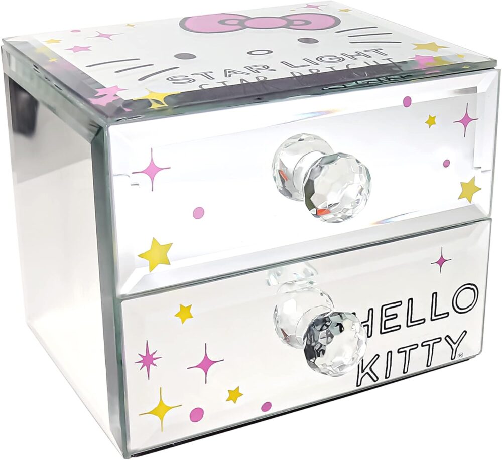 Jacmel Sanrio Hello Kitty Star Bright Mirror Glass Jewelry Box - Officially Licensed Hello Kitty Jewelry Organizer