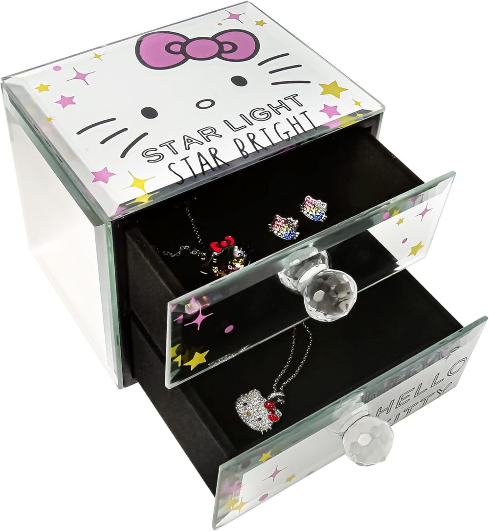 Jacmel Sanrio Hello Kitty Star Bright Mirror Glass Jewelry Box - Officially Licensed Hello Kitty Jewelry Organizer - Image 2