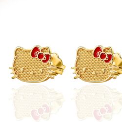 Sanrio Hello Kitty Womens 10k Gold Stud Earrings - Gold Hello Kitty Earrings with Red Enamel Bow Officially Licensed - Image 4