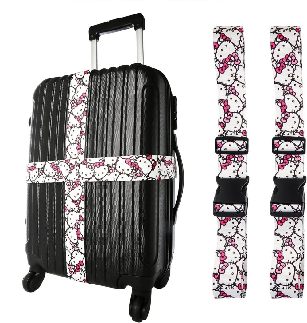 Sanrio Hello Kitty Luggage Strap 2-Piece Set Officially Licensed, Adjustable Luggage Straps from 30'' to 72''