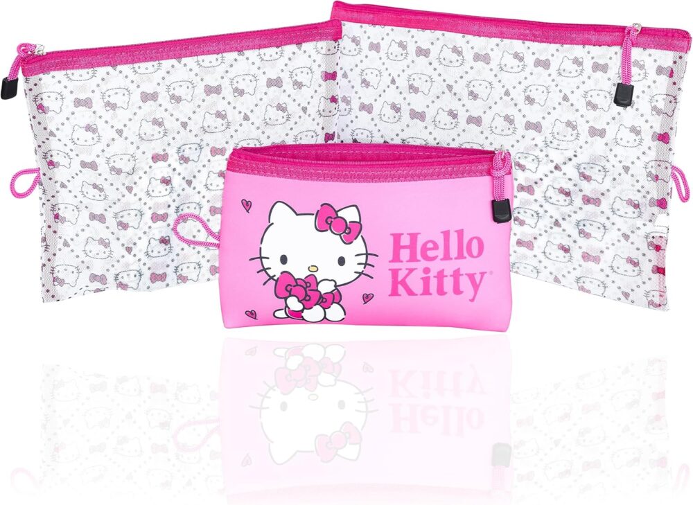 Hello Kitty Travel Pouch 3-Pack Official License, Zipper Pouch Set of 3 in Different Sizes, Makeup Bag