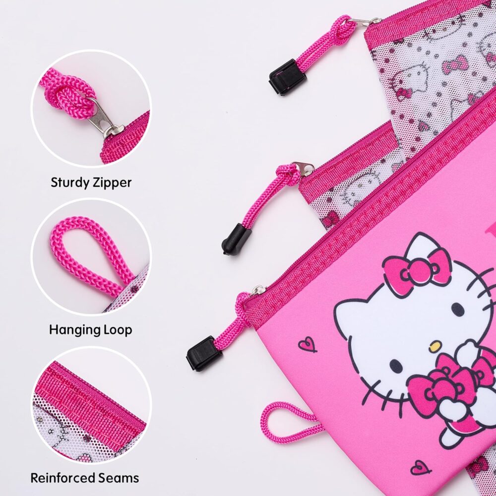 Hello Kitty Travel Pouch 3-Pack Official License, Zipper Pouch Set of 3 in Different Sizes, Makeup Bag - Image 3