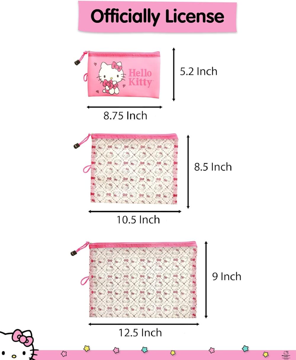 Hello Kitty Travel Pouch 3-Pack Official License, Zipper Pouch Set of 3 in Different Sizes, Makeup Bag - Image 4