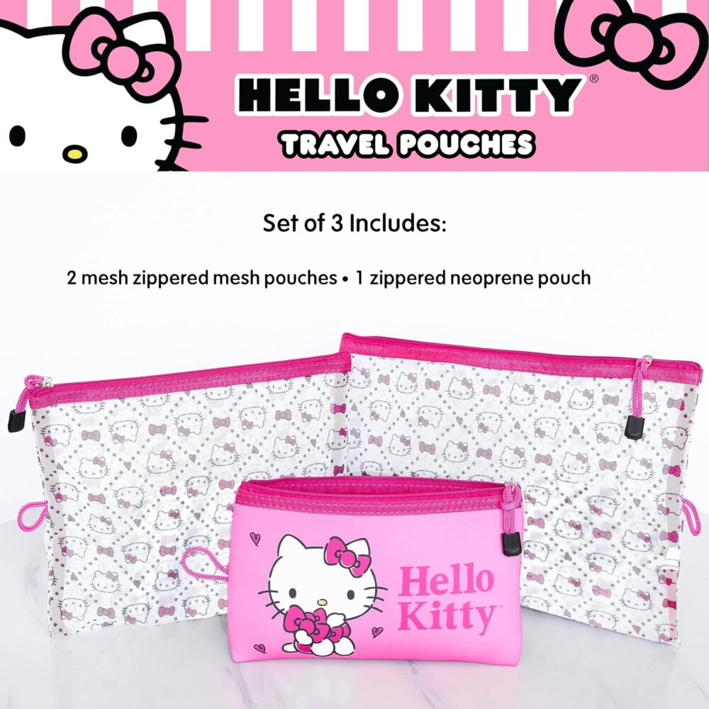 Hello Kitty Travel Pouch 3-Pack Official License, Zipper Pouch Set of 3 in Different Sizes, Makeup Bag - Image 5