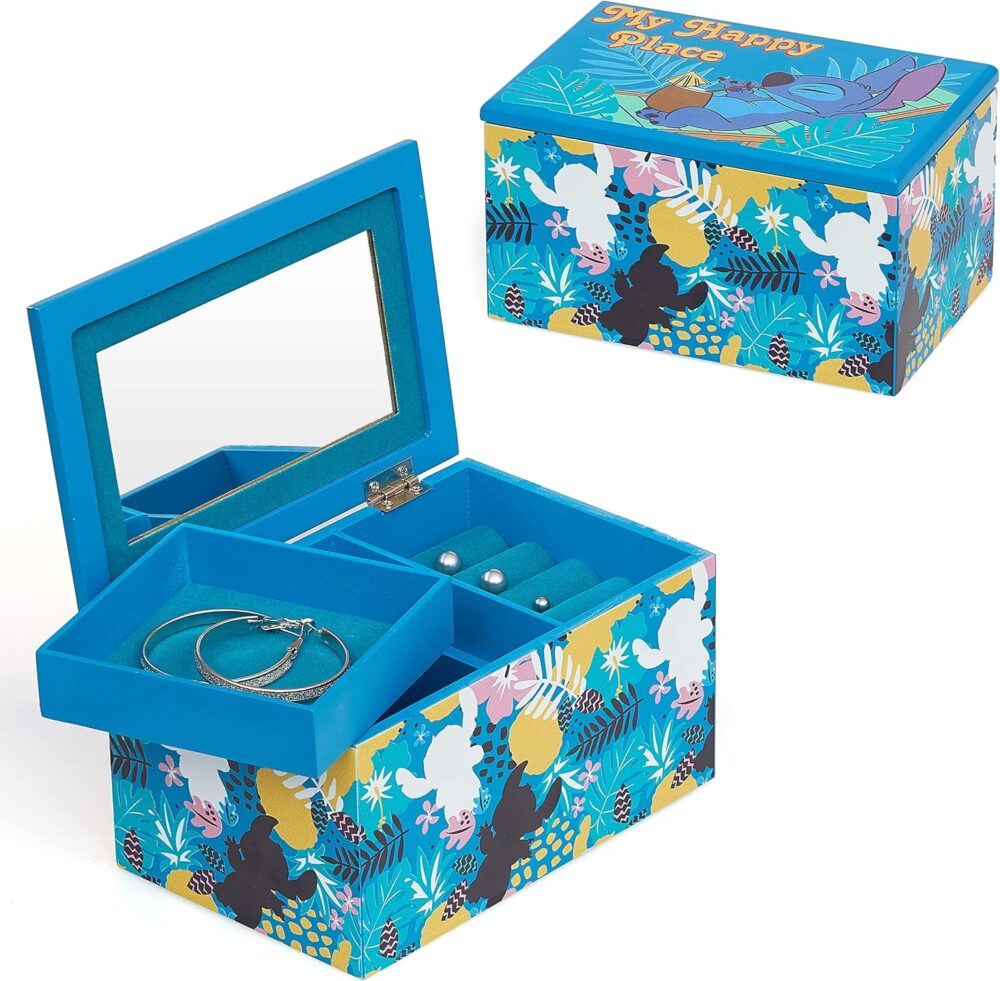 Disney Lilo and Stitch My Happy Place Silk Screen Print Blue Jewelry Box Jewelry Organizer, Officially Licensed - Image 7