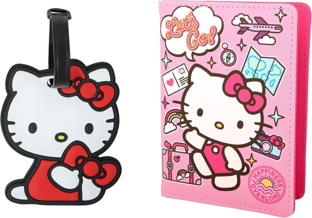 Hello Kitty Passport Holder and Luggage Tag Set Official License, Sanrio Passport Cover and Bag Tag