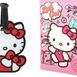 Hello Kitty Passport Holder and Luggage Tag Set Official License, Sanrio Passport Cover and Bag Tag