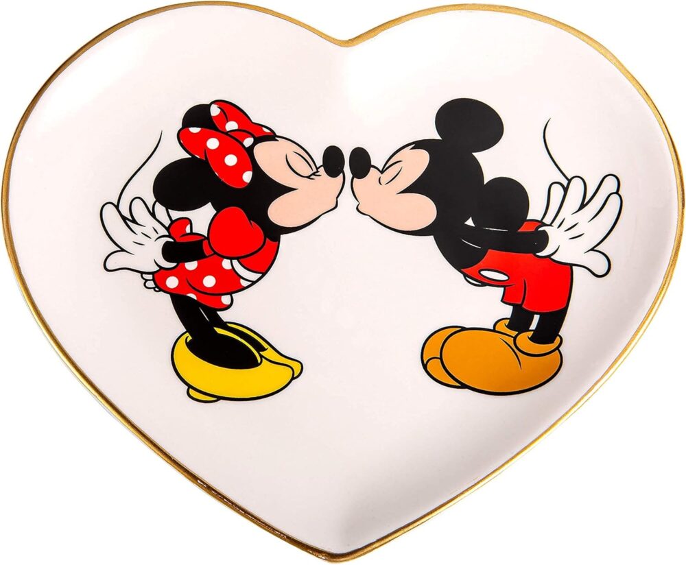 Disney Mickey Mouse and Minnie Mouse Jewelry Tray - Ceramic Trinket Dish - Minnie and Mickey Heart Ring Dish